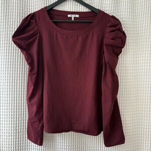 Three Dots medium burgundy puff shoulder tencel top made in USA